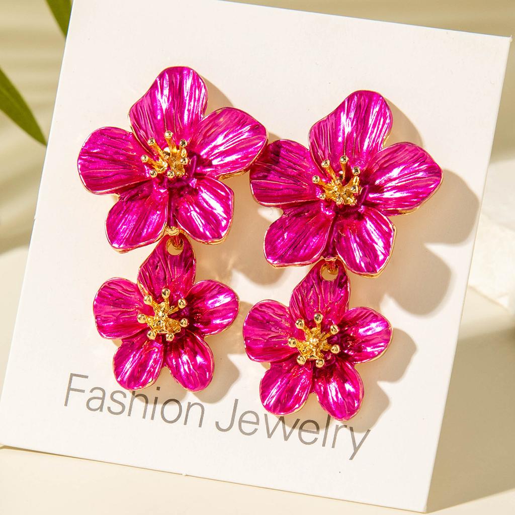 Ornament Pleated Texture Flower Earrings, Creative Temperament Flower Fresh Earrings