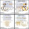 IF ME Korean Geometric Tassel Earring Set Simple Retro Leaf Heart Gold Earrings Jewelry Accessories
