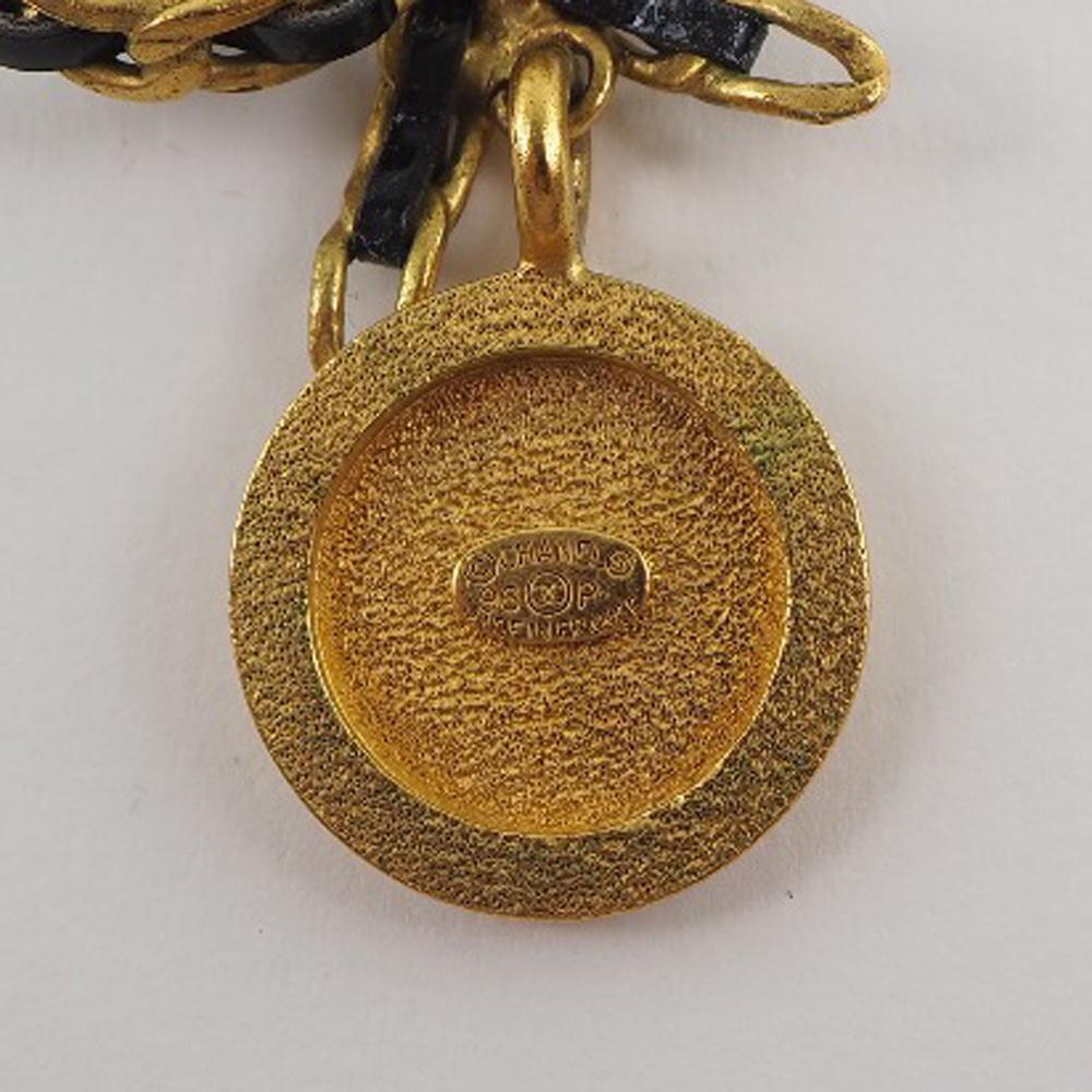 Chanel Collar de cinta con moneda gargantilla vintage chapado en oro/negro Cinta de oro/pedrería 23.7g Mujer Usado