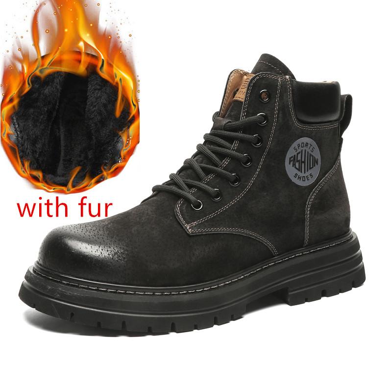

Мужские мотоциклетные кожаные ботинки на шнуровке в британском стиле, высокие кроссовки, повседневная обувь для ходьбы на платформе, плюшевые теплые зимние ботинки, Bota Masculina 6.5