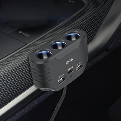 3 Socket Car Cigarette Lighter SplitterCar Fast Charger 120W 12V 24V carCharger Dual USB LED Adapter foriPhone GPs Dashcam