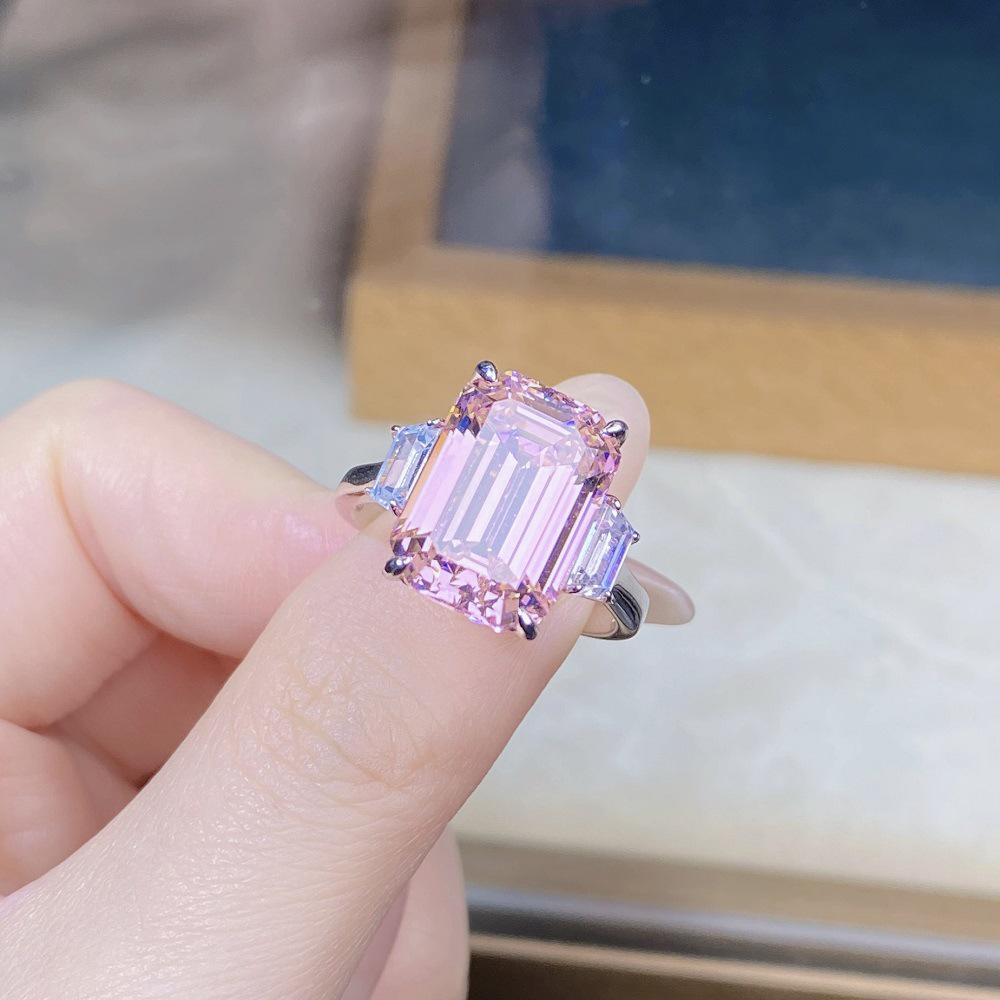 Emerald Cut Pink Zircon Diamond 925 Silver Ring for Women