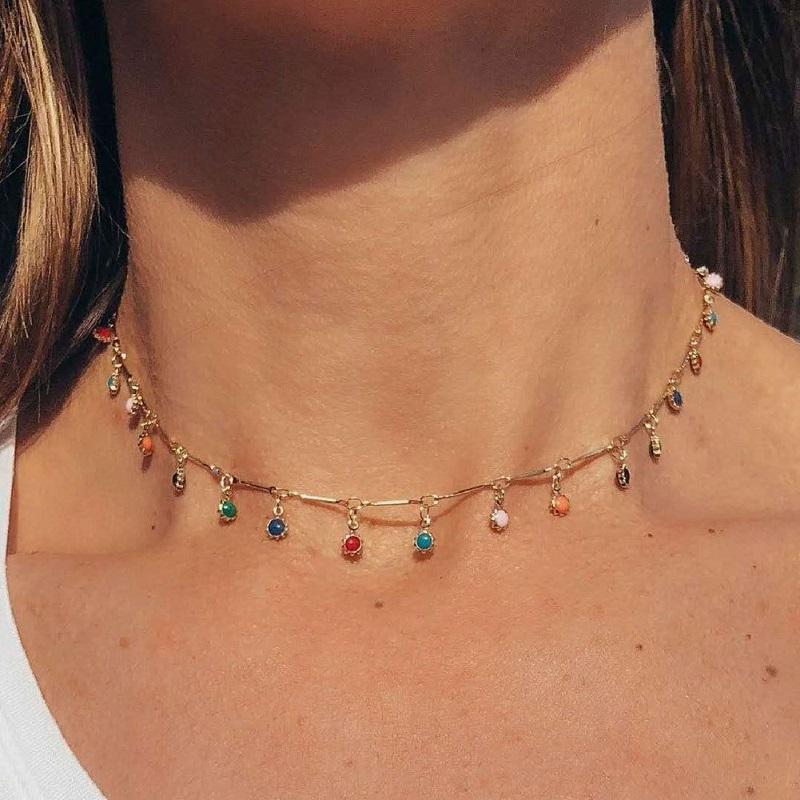 Luxury Colorful Crystal Tassel Necklace for Women Fashion Silver Color Round Bead Clavicle Chain Necklace Aesthetic Jewelry Gift
