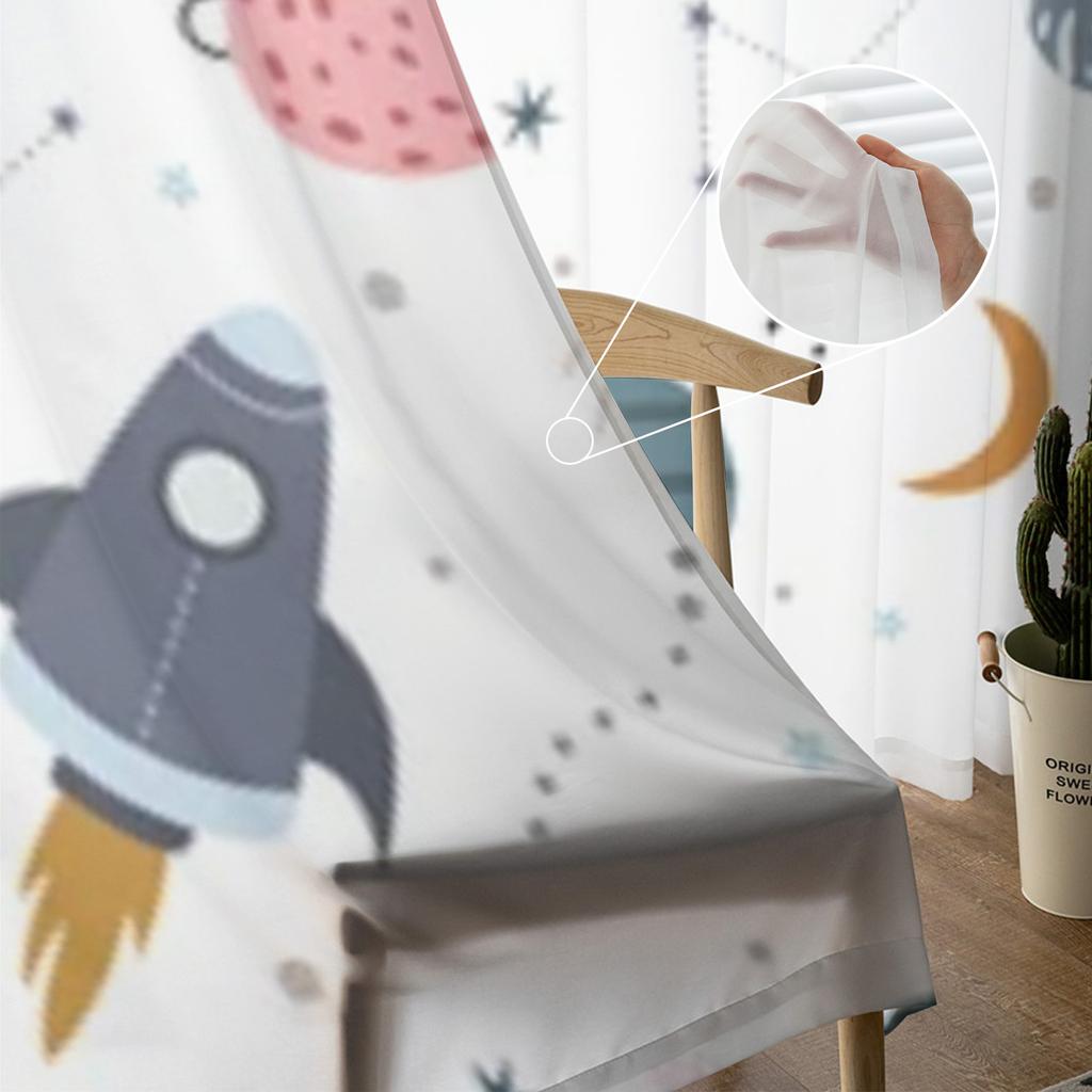 Rachetă și stele Perdele din șifon desenat manual pentru sufragerie Dormitor Decorare fereastră Perdele din tul Draperii