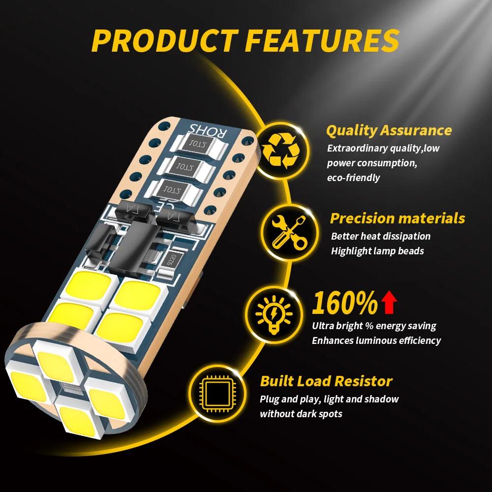 10 PIÈCES Ampoules LED W5W T10 Canbus 12-SMD 12V/24V Blanc 6500K 194 168 Lumières de Plafonnier Intérieur de Voiture Lumière de Stationnement Lampe Auto 4W