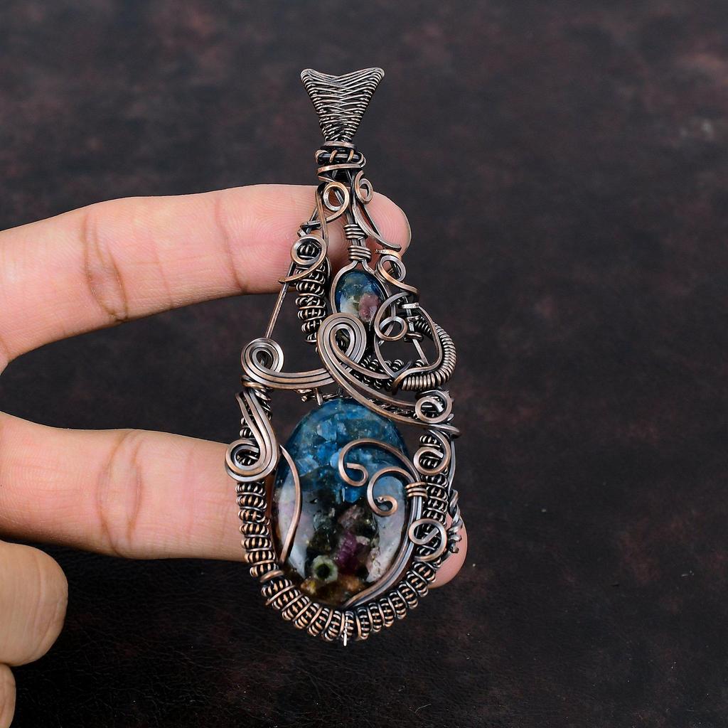 Watermelon Tourmaline Pendant Copper Wire Wrapped Pendant Dainty Gemstone Pendant Copper Jewelry For Gift Handmade Pendant Wire Wrap Jewelry