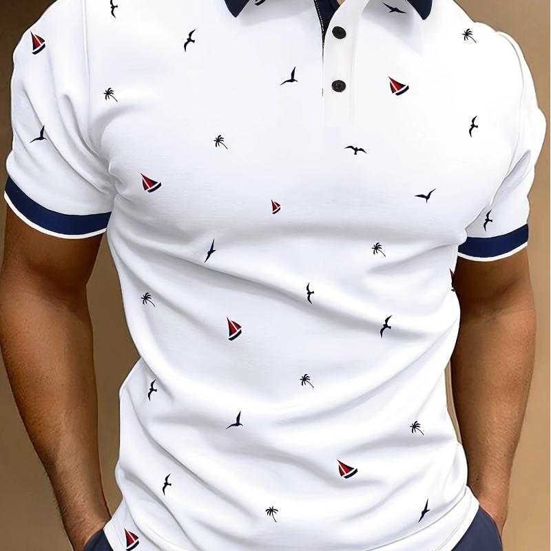 

Мужская футболка-поло с коротким рукавом и контрастным воротником, на пуговицах, с принтом, модного дизайна, повседневная, дышащая 6XL
