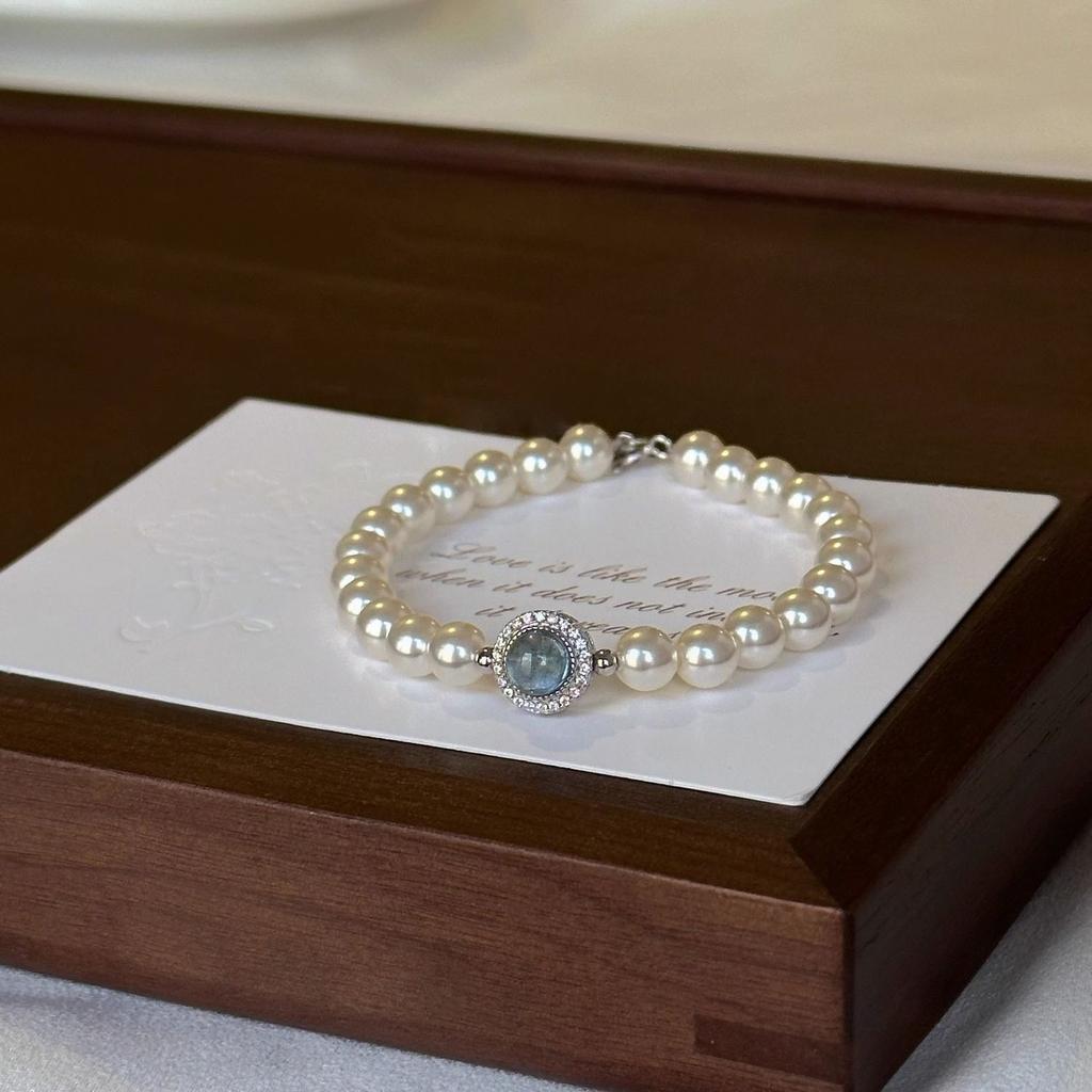 French Style Aquamarine Bracelet for Women, Ins Light Luxury Niche Design, Elegant Best Friend Birthday Gift