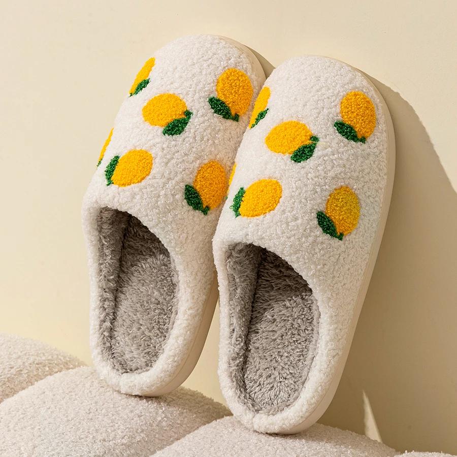 

Fashion Cute Avocado Women Slippers Winter Warm Indoor Fruit Cartoon Funny Soft Non-slip Slipper Cherry Strawberry Comfy Cotton Shoes 43-44 лимон