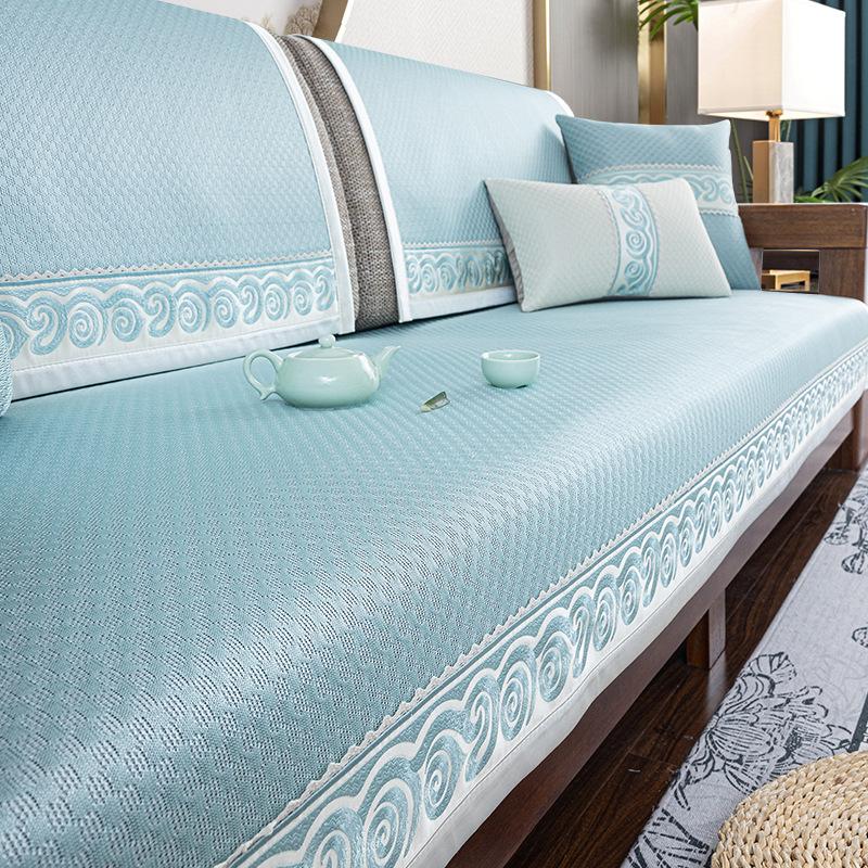 Summer Sofa Cushion New Chinese Style Ice Silk Cool Non-Slip Seat Cushion Summer High-End  New Solid Wood Sofa Cover