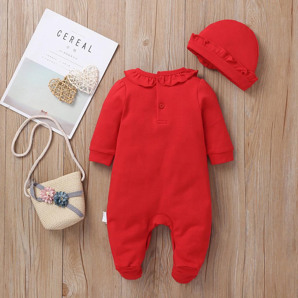 Nyfødt spedbarn, jenter, solide volanger, blomster-romper jumpsuit+hattsett