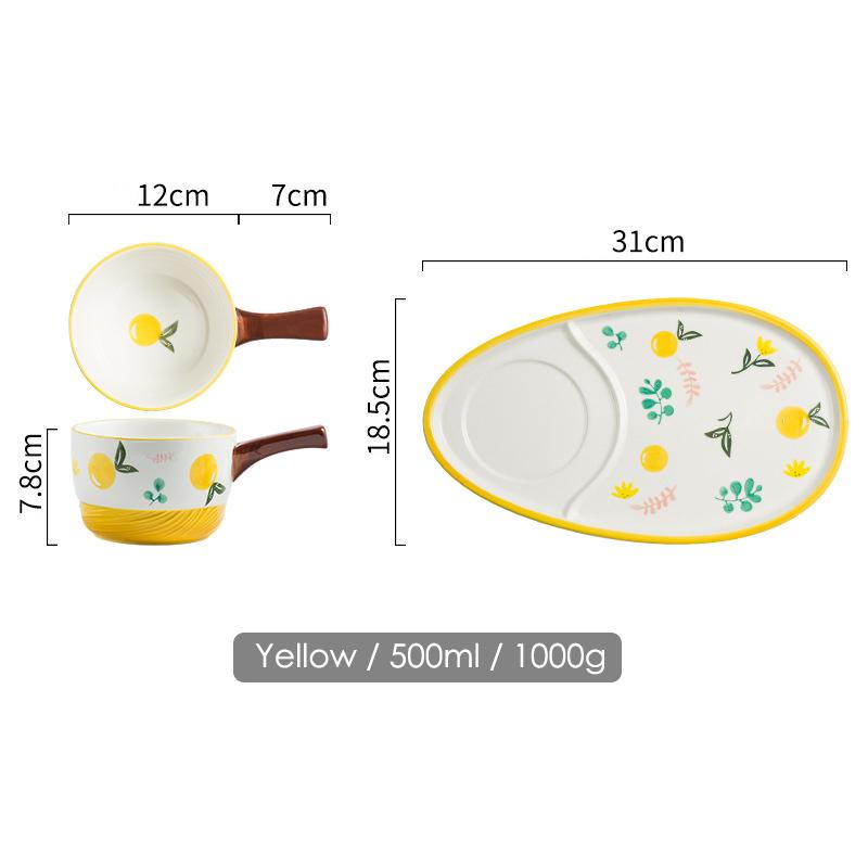 1 Set Floral Bowl Dish Ceramic Breakfast Plate Oatmeal Bowl for Kids Dessert Plate Milk Container with Handle