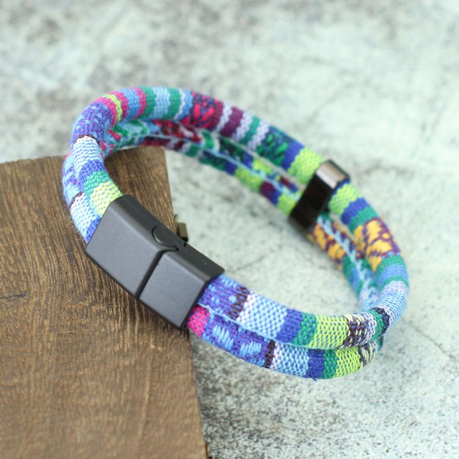 Noter New Mens Bracelet With Rope Detachable Magnet Buckle Wrap Braslet Double Layer Bohemian Fabric Braclet Leisure Pulseira