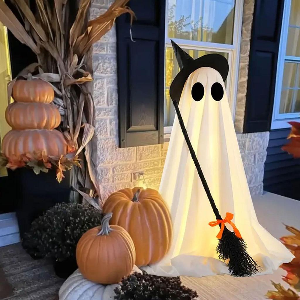 Halloween Stehendes Leuchtendes Gespenst Halloween Dekorationen Außen Stehendes Gespenst Mit Hexenbesen Saisonale Feiertags Party Gruselig