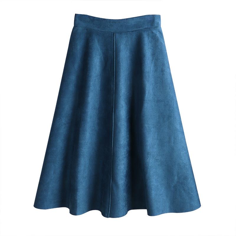 Pure Color Deer Skin Velvet Skirt Autumn and Winter Women's High Slender Elastic Mid-length A-line Skirt Female Skirt