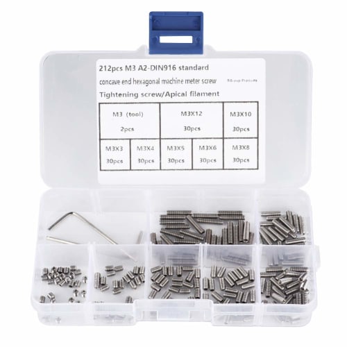 Hilitand Hex Socket Set Screws, Stainless Steel, M3 x 3/4/5/6/8/10/12mm, Pack of 212, A2-DIN916