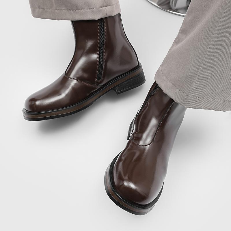 Fashion Autumn Winter Fashion High Top Business Leather Boots Luxury Brand Side Zipper Chelsea Boots High Quality Men's Motorcycle Boots