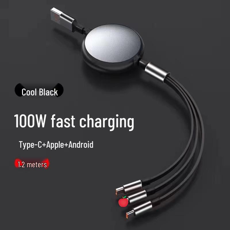 100W Retractable 3-in-1 Fast Charging Cable with Custom Logo