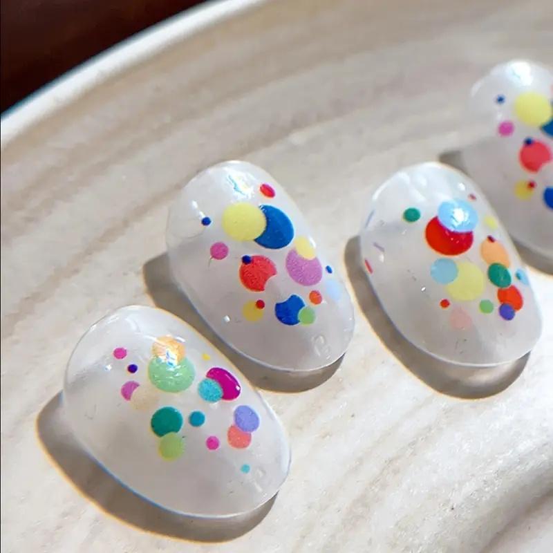 3D Simple Line Color Ball Decorative Nail Stickers, Cute Colorful Round Self-Adhesive Nail Stickers and Decals