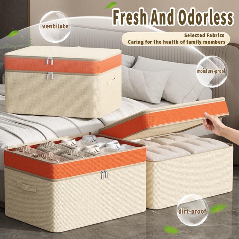 Double layer splicing PU clothing organizer large capacity miscellaneous blanket storage box household clothing seasonal storage