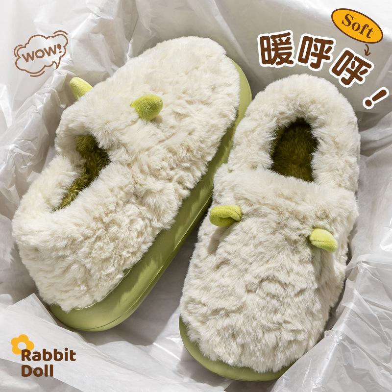 High Bag Heel Cotton Slippers Women's Winter New Snow Boots Fleece Thickened Bottom Non-slip Plush Cotton Shoes Women's Outer Wear