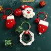 1PC Christmas Keychain New Year Gifts Santa Glove Handmade Doll Ornament Hanging Bag Ornament Crochet Wreath & Hat