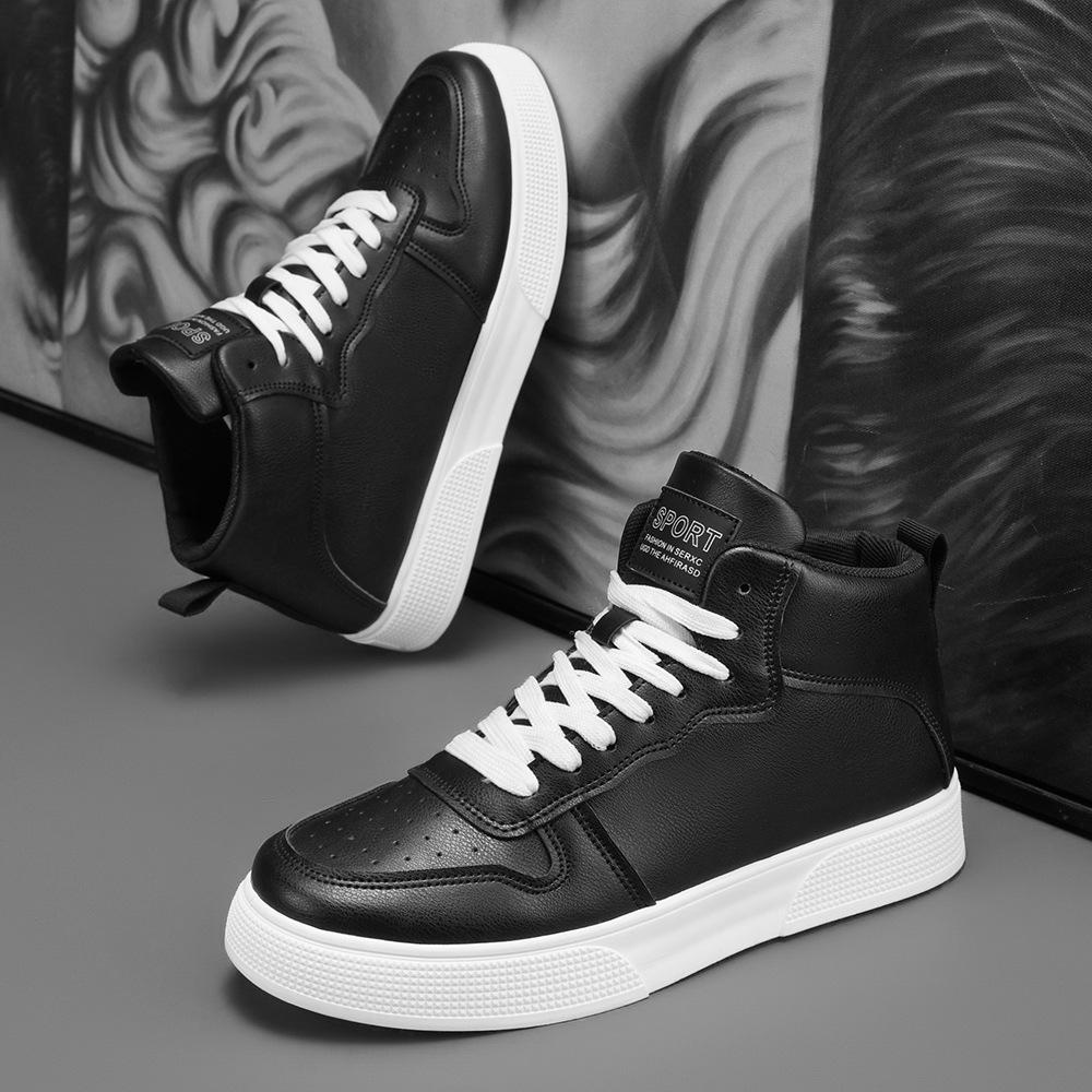 Fashion Men's High-top Vulcanized Shoes Solid Color Casual Sports Shoes Lace-up High Quality White Shoes New Sneakers for Men