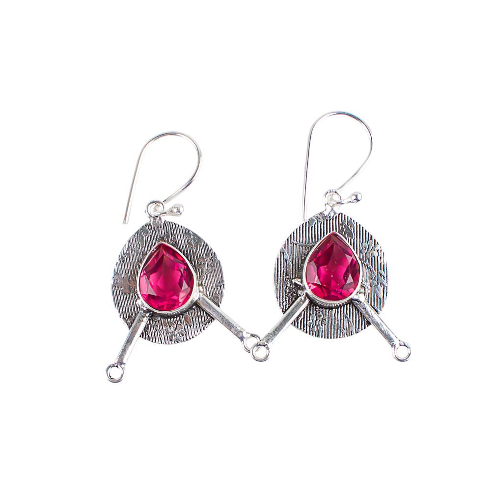 Pink Tourmaline Gemstone 925 Sterling Silver Jewelry Handmade Earrings 1.86" EE-78-5
