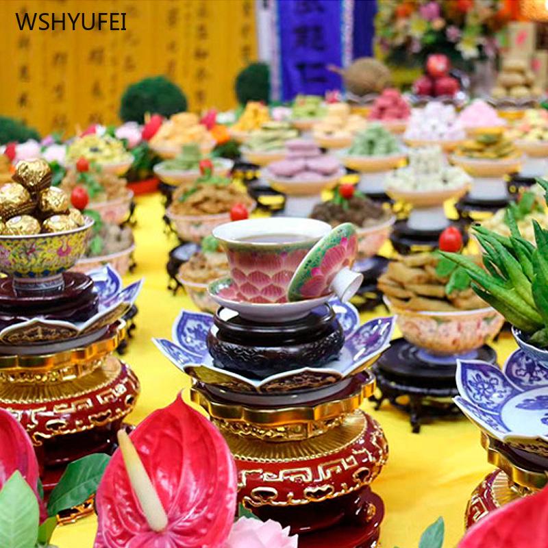 Ceramic Blue and White Eight Auspicious Offering Buddha Fruit Plate Eight Treasures Lotus Plate  Buddhist utensils and supplies
