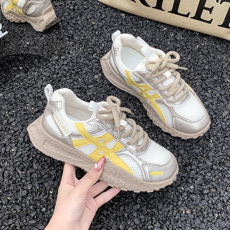 Soft sole fashion 2025 summer new mesh breathable women's versatile lace-up casual sports running dad Dexun shoes
