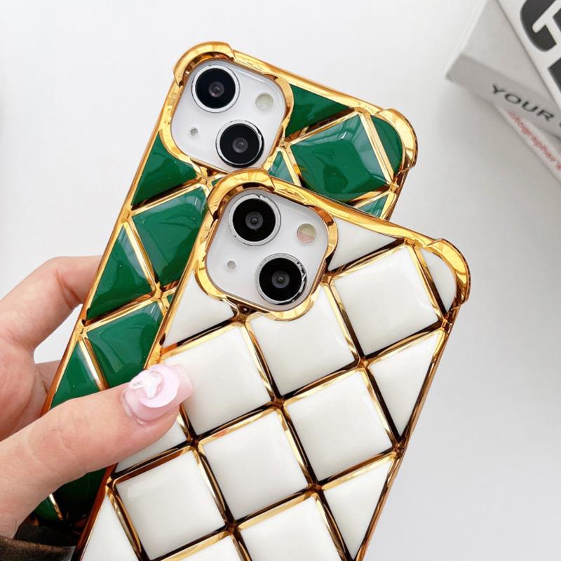 For iPhone 13 TPU Case Diamond Pattern Phone Cover Electroplating Golden Edge