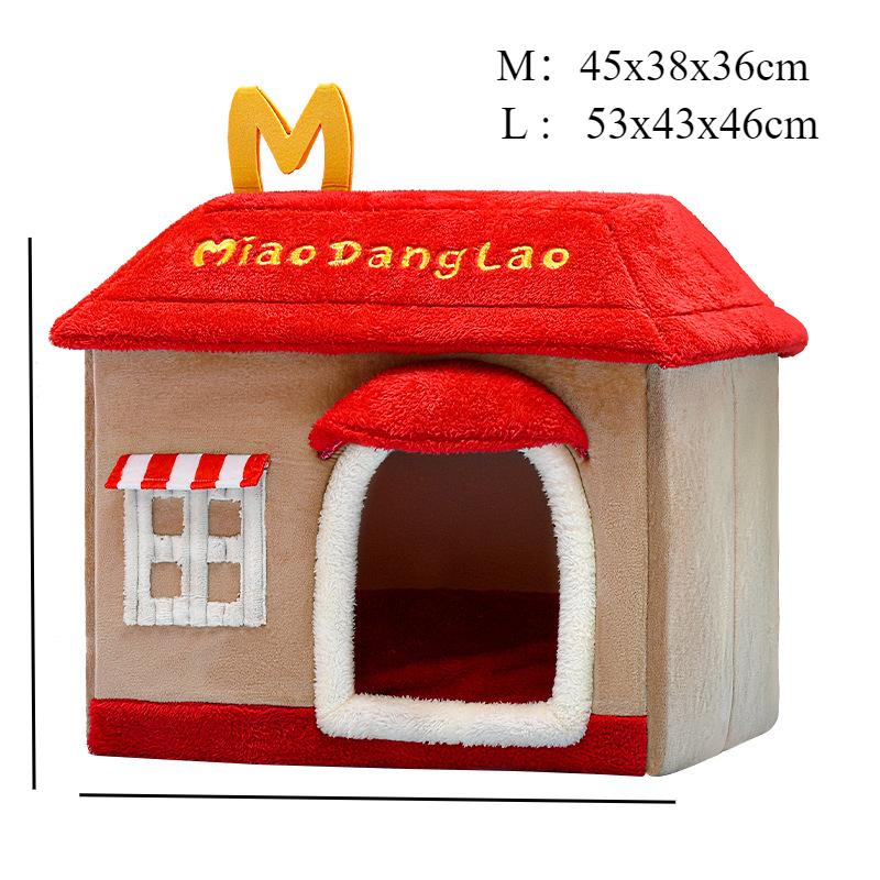 

Съемный зимний теплый домик для собак с героями мультфильмов, удобный домик для домашних животных, подходящий для мелких и средних домашних животных, кошек, аксессуаров 45x38x36cm красный