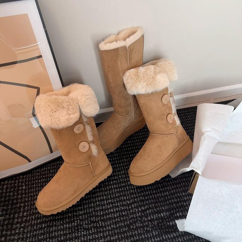 Fur integrated snow boots women's 2025 winter new thick-soled high tube two wear folded versatile thickened warm cotton shoes