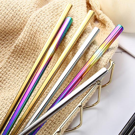 1 Pair Reusable Rainbow Portable Stainless Steel Dining Chopsticks Kitchen Tool