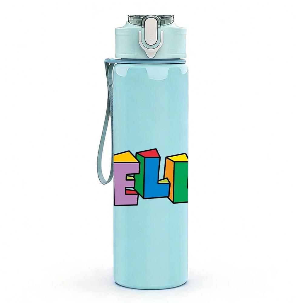 1PC Bold Color Hello Word Pattern 750ml Color Plastic Sports Water Bottle Leakproof Flip Straw Lid Suitable for Sports Office Home Use