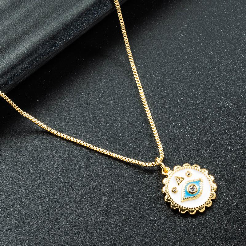 Devil's eye series round eye pendant necklace - women's copper plated enamel clavicle chain