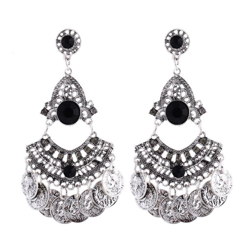 

Fashion Vintage Bohemian Drop Dangle Earrings For Women Zircon Geometric Hollow Coin Tassel Crystal Boho Earrings Bijoux Femme чорний