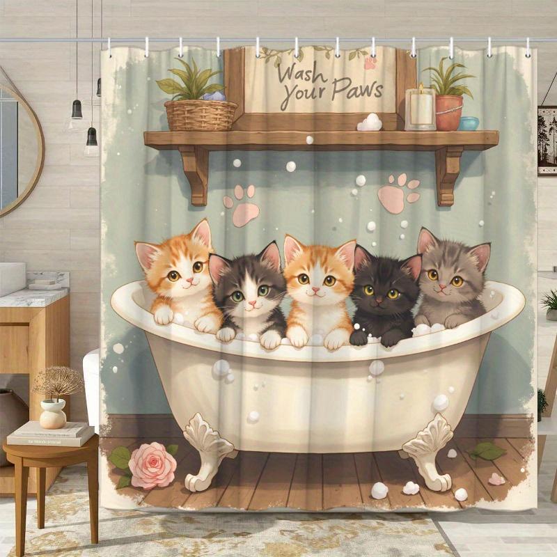 Five Cute Kittens In the Bathtub Waterproof Shower Curtain - and Whimsical Touch To Your Bathroom Decoration