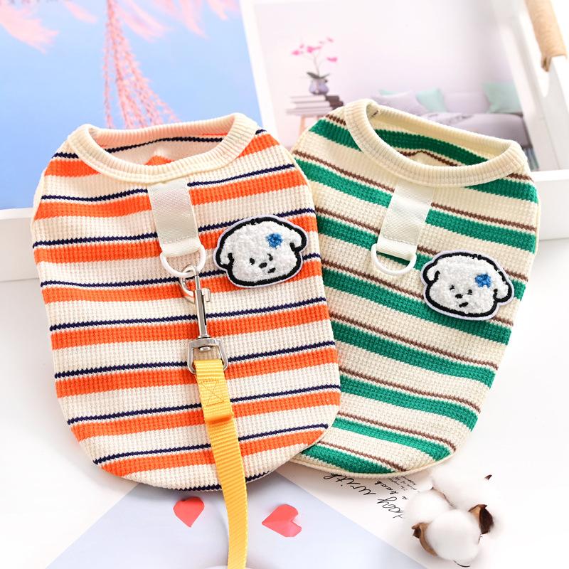 Pet clothing Small dog dog cat clothing Spring and summer thin vest with traction ring