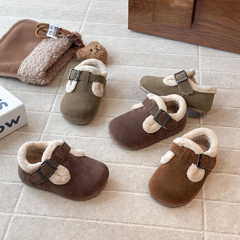 Kids Winter Fuzzy Lined Slip-On Loafers Boys Girls Soft TPR Sole Cotton-Lined Indoor Shoes