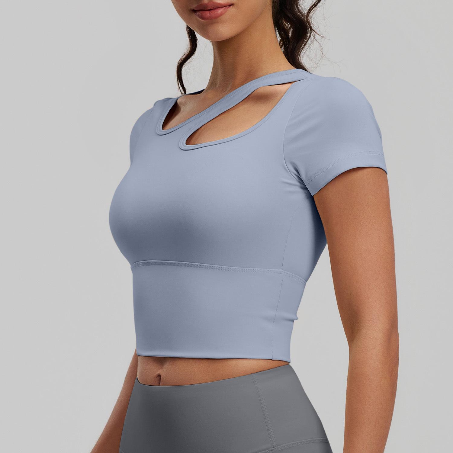 

Women s Breathable Yoga Top with Chest Pads - Slim Fit, Elastic Short Sleeve Fitness Wear Double Extra Large