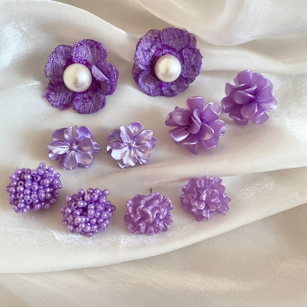 5 Pairs Acrylic Acrylic Flower Stud Earrings Pearl Korean Style Earrings  Holiday