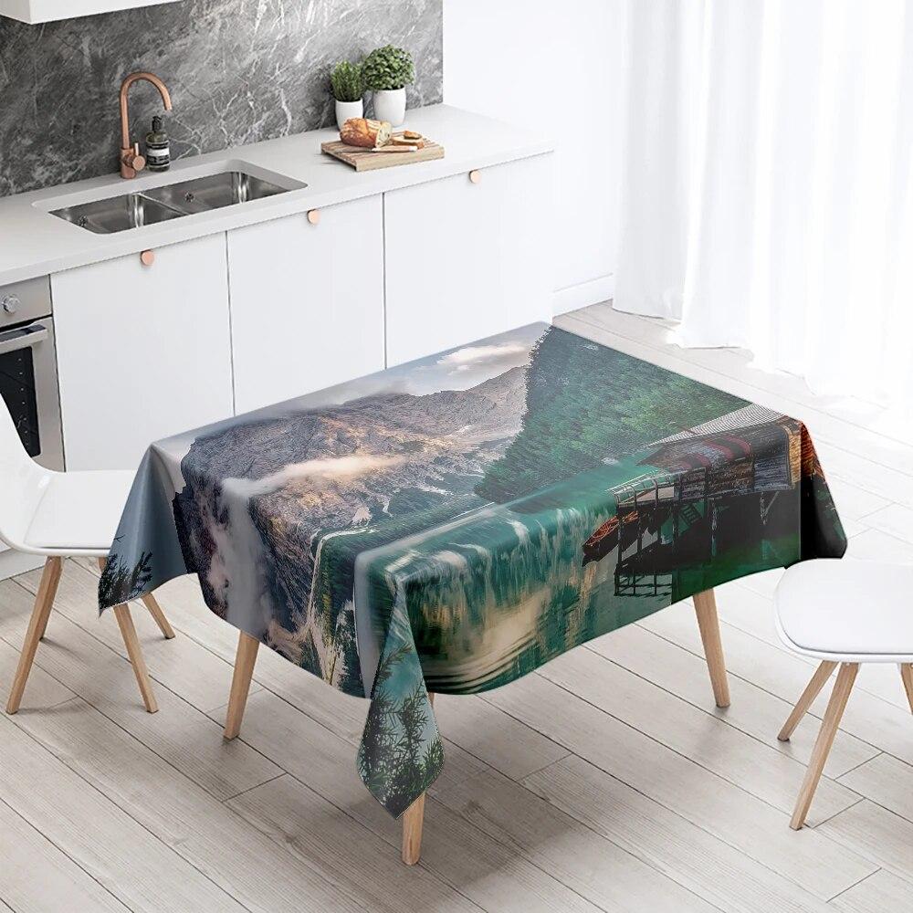 River House Tablecloth Natural Scenery  Anti-Stain Waterproof Rectangular Kitchen Dining Table Home Decor