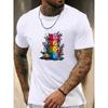 unisex'S Colorful Dice Print Summer Casual T-Shirt - Breathable Crew Neck Short Sleeve Top with Vibrant Pattern, Perfect for Casual Attire