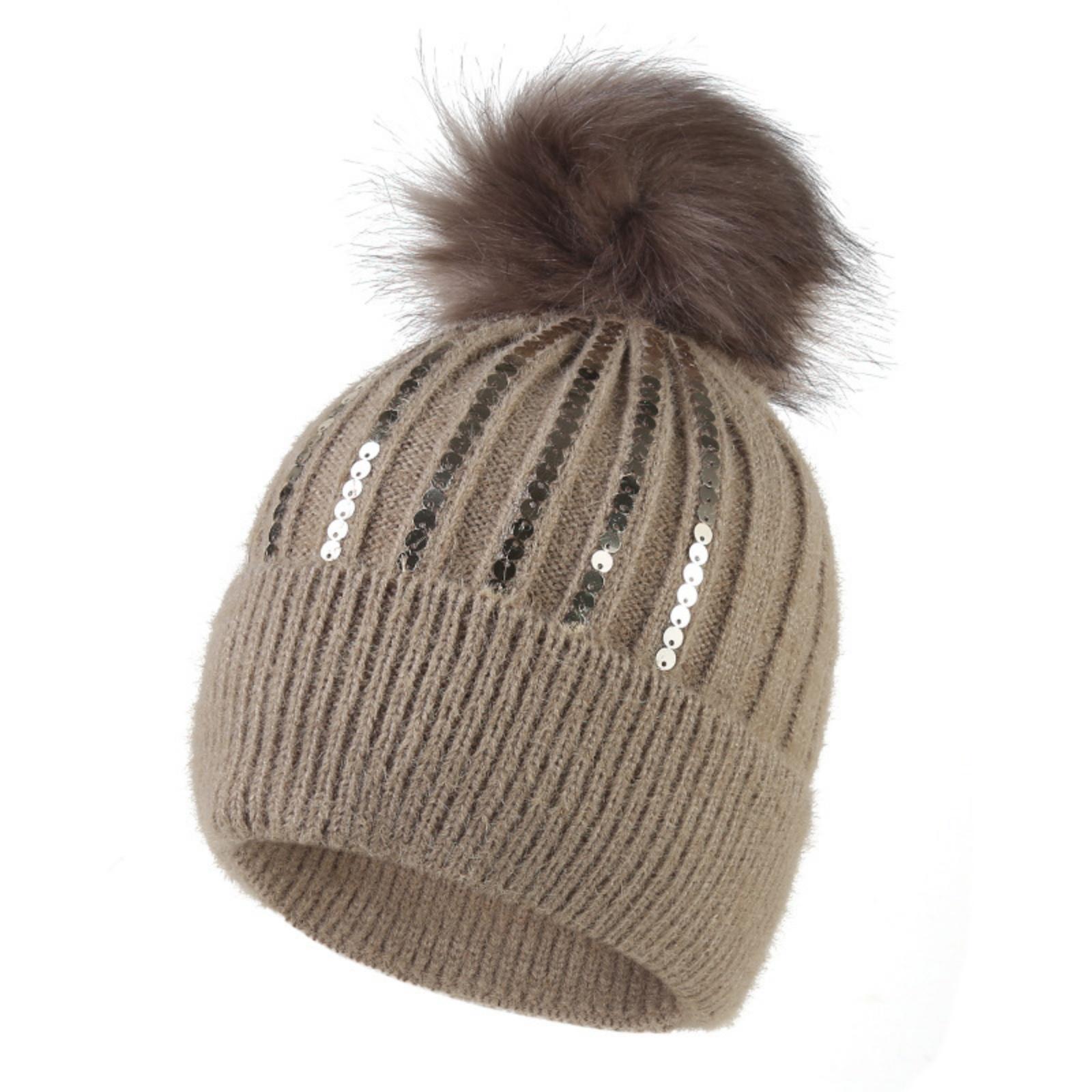 

Women s Fall And Winter Warm Sequined Pom-pom Wool Hat, Fashionable And Versatile Cold Hat One Size хакі