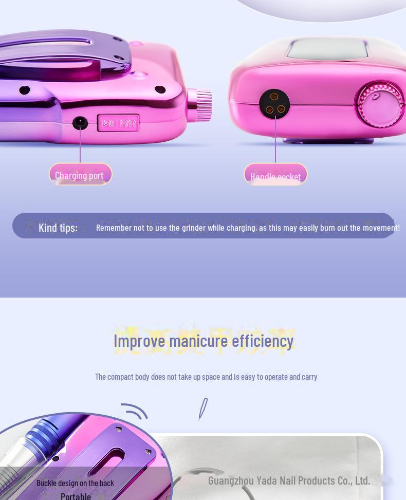 Rechargeable Portable Nail Polish Remover & Polisher 0-35,000 RPM