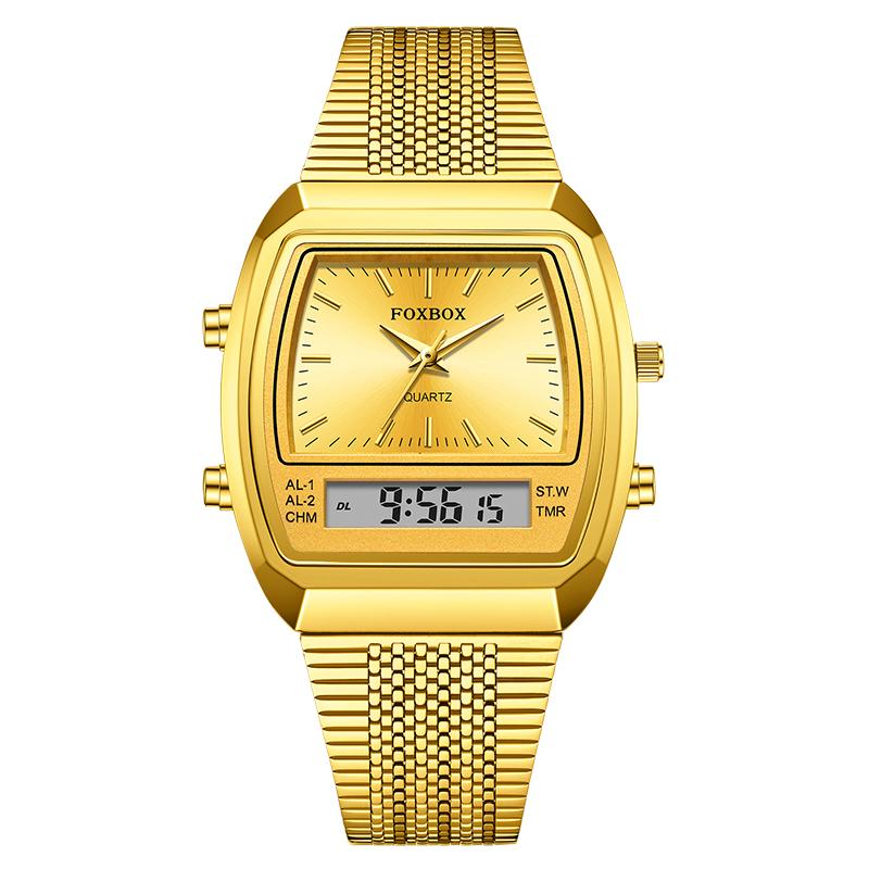 FOXBOX Mens Watch Luxury Sports Fashion Digital Men's Watches Waterproof Luminous Steel Quartz Wristwatches Reloj Hombre