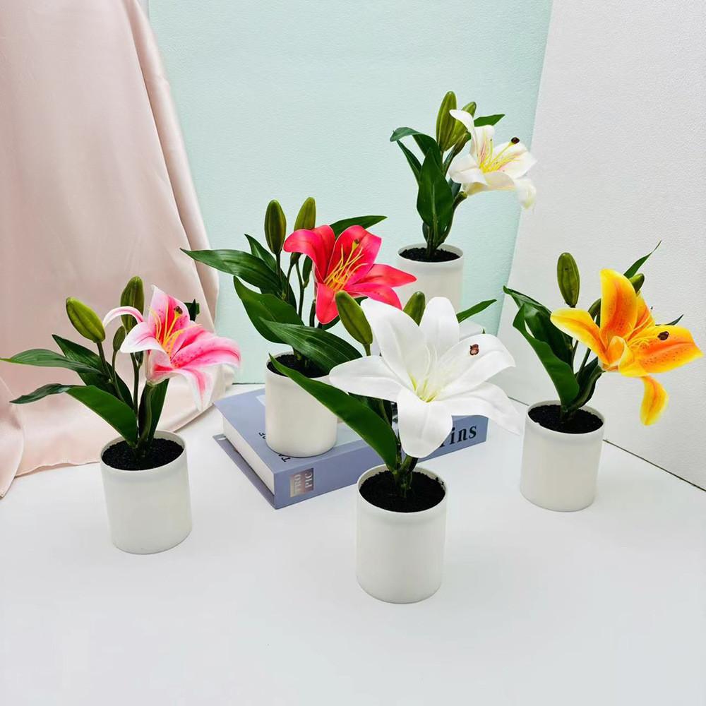 Lily Elegant Artificial Green Potted Plant For Living Room Decor Tabletop