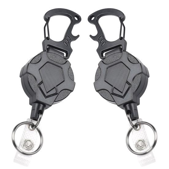 Heavy Duty Retractable Keychain with Magnetic Closure Tactical ID Badge Holder Reel Carabiner Clip Easy-pull Buckle