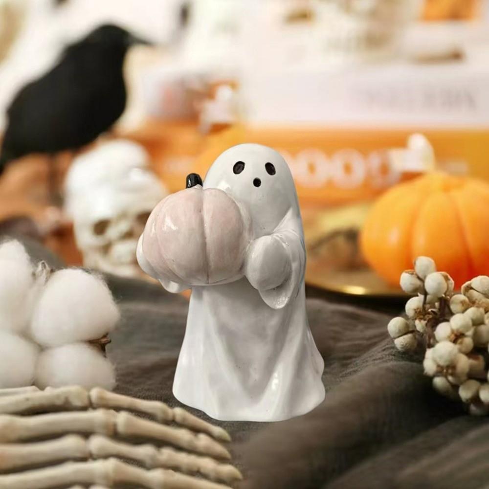 Halloween Specter Ornament Black Bat Pink Pumpkin Figures Statue Miniature Size Resin Specter Holding Pumpkin Party Accessories